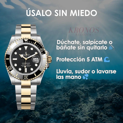 Cronógrafo Submariner Rolesor acero oro Kronos Relojes maquinaria suiza estilo