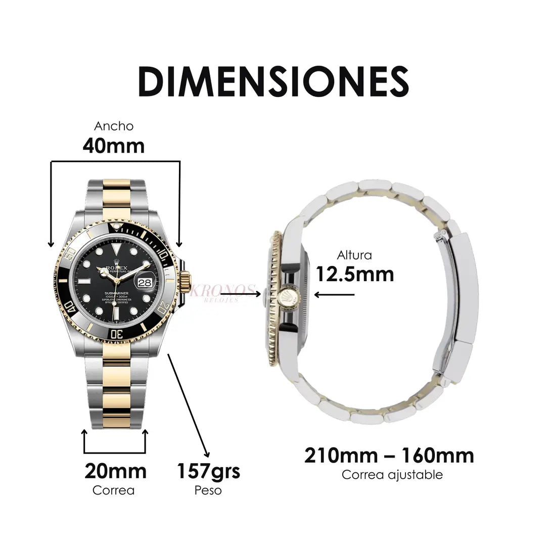 Cronógrafo Submariner Rolesor acero oro Kronos Relojes maquinaria suiza estilo