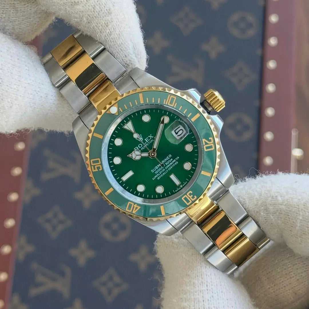 Reloj Submariner Oyster Date tipo Rolex estilo AAA Kronos detalle carátula verde