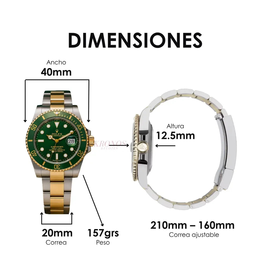 Rolex Submariner estilo AAA maquinaria auténtica bisel verde Kronos