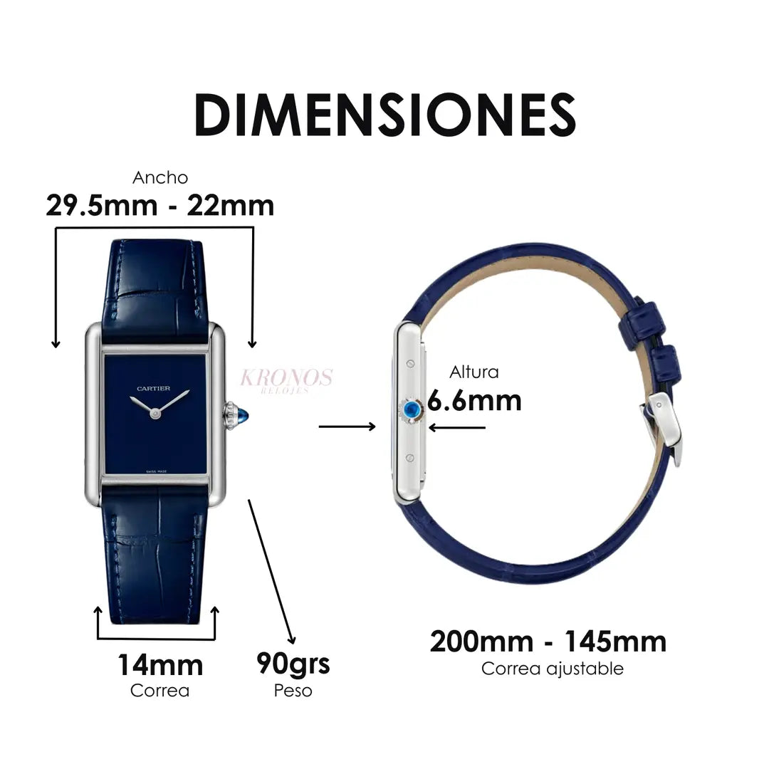 Tank Steel Blue Leather Strap reloj minimalista Kronos Relojes envío México USA