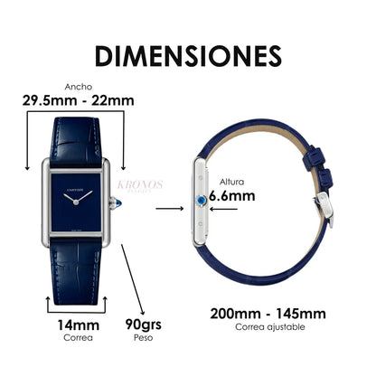 Tank Steel Blue Leather Strap reloj minimalista Kronos Relojes envío México USA