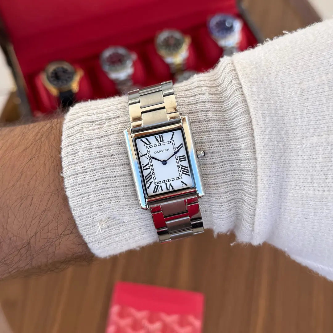 Reloj de lujo accesible Tank Steel White Dial Kronos Relojes