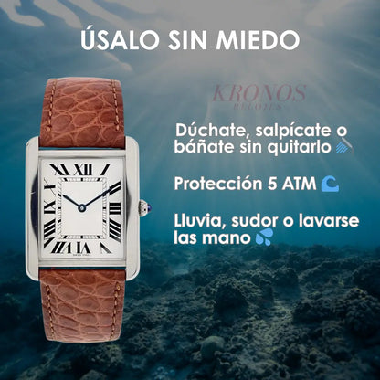 Detalle correa Vine Leather Tank Steel blanco - Kronos Relojes