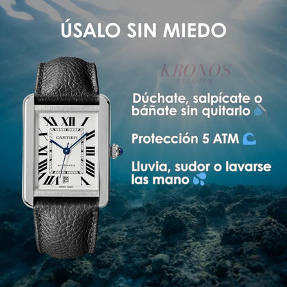 Cierre y correa cuero Tank Steel White Dial Kronos calidad lujo